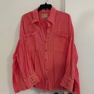 Free People Pink Button-Up Shirt